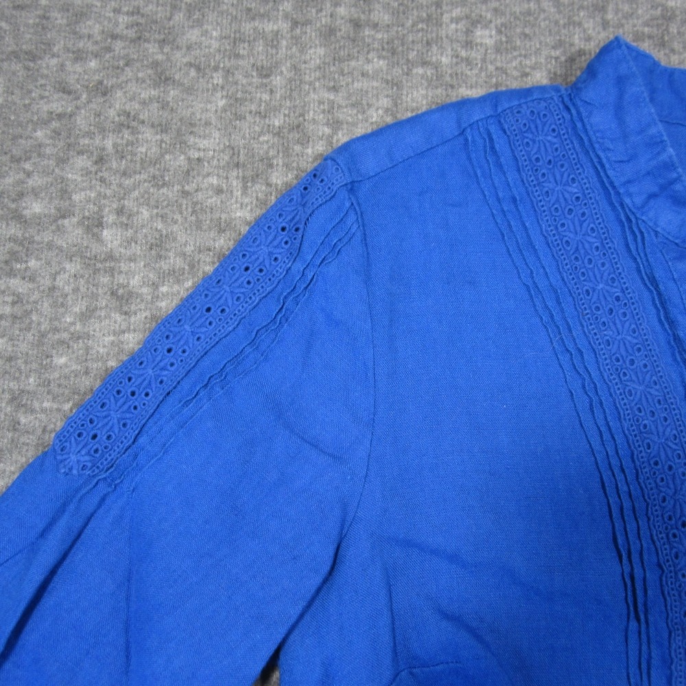 JM Collection Linen Tunic Shirt 12P Royal Blue Button Up V-Neck‎ Luxury Coastal - Picture 8 of 10